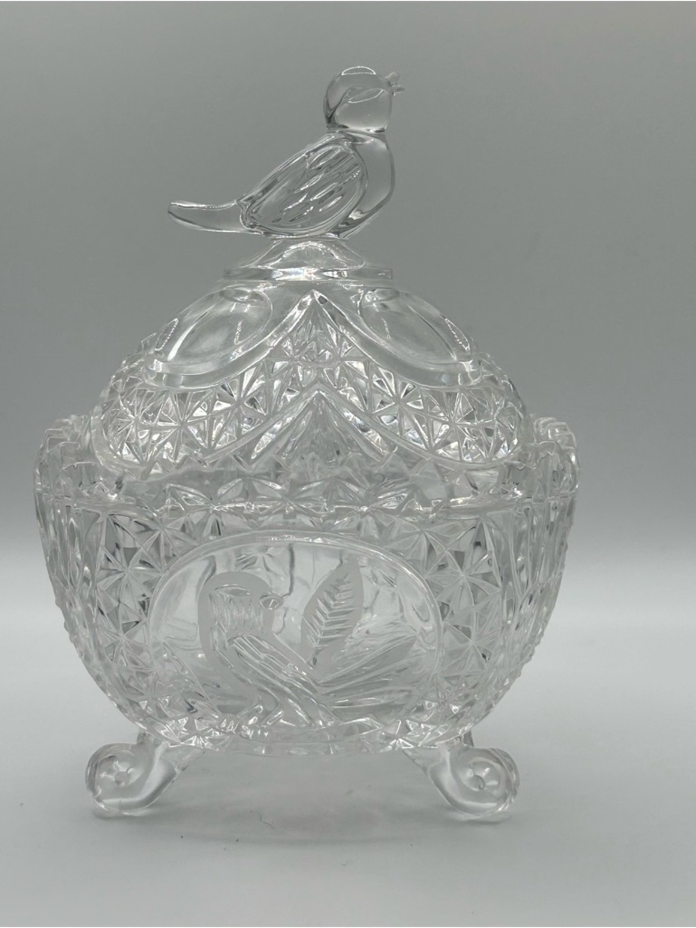Hafbauer Crystal Byrdes Collection Candy Dish with Lid Bird vintage